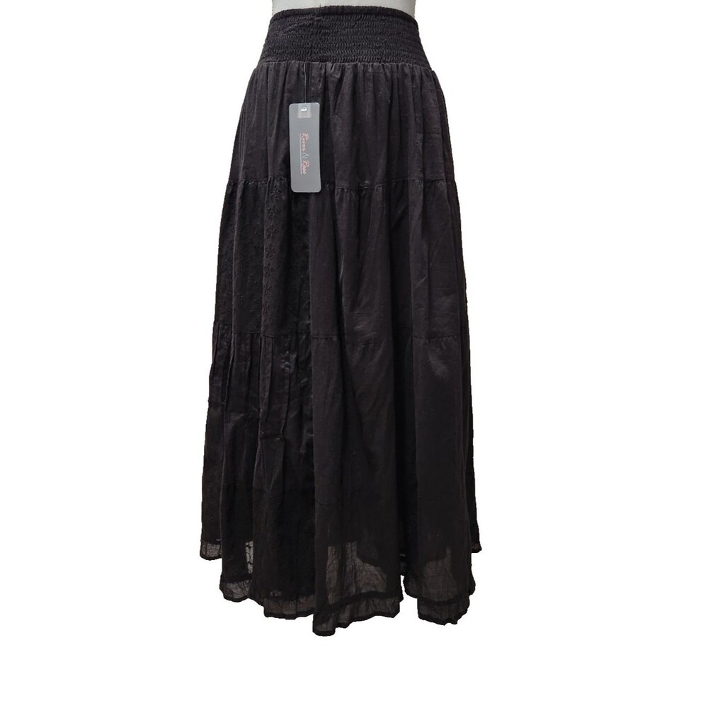 River & Rose Black Eyelet and Tiered Ruffle Skirt 100% Cotton Small